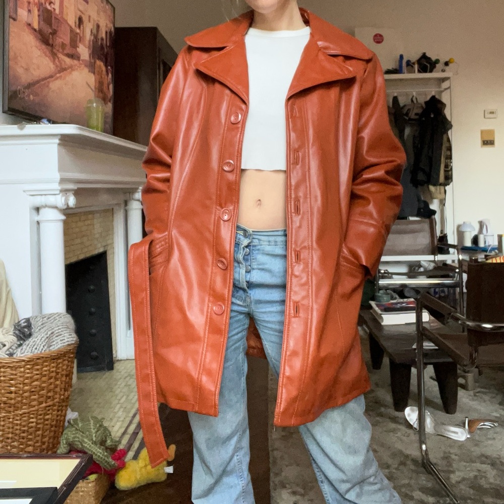 Leather Trench Coat - Rust Brown